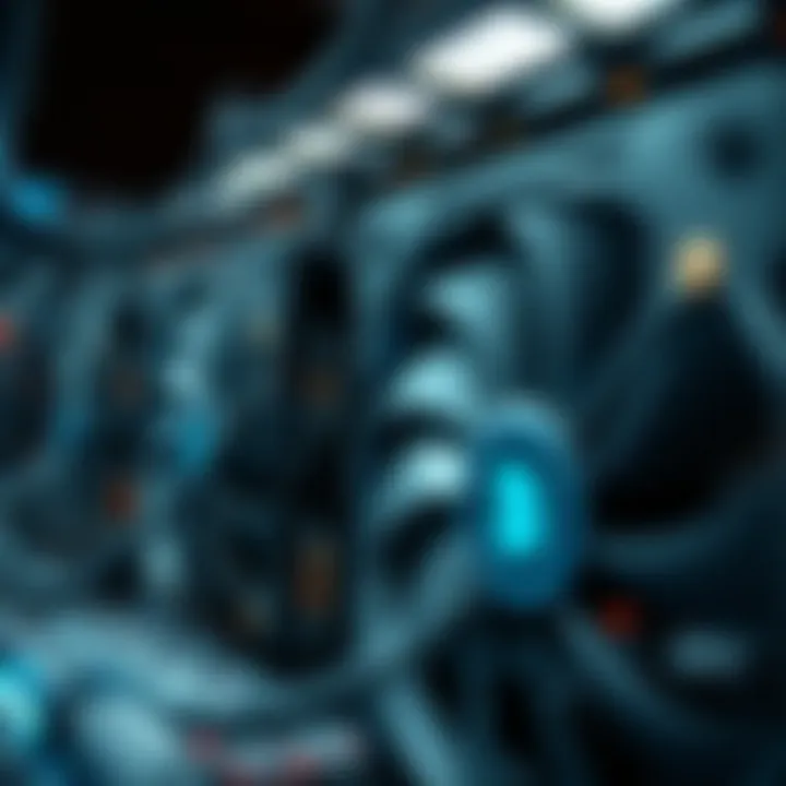 Close-up view of mining hardware with cooling fans