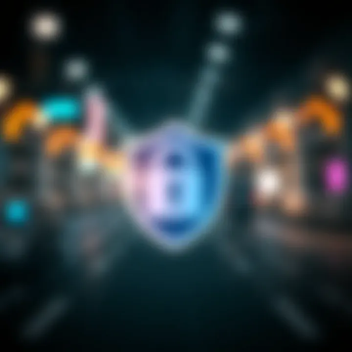 Security features of the BlockCard app illustrated with a lock and shield icon