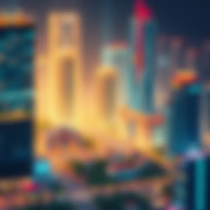 Illustration of blockchain technology powering virtual real estate.