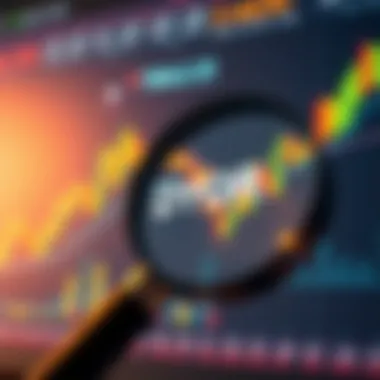 Analyzing Cryptocurrency Trends A magnifying glass over cryptocurrency charts