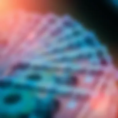 Iraqi dinar banknotes showcasing various denominations.