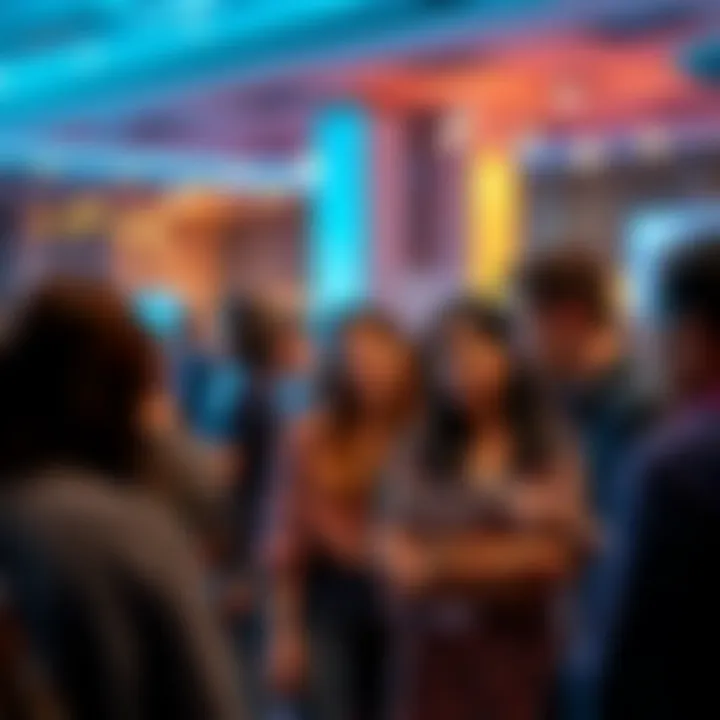 A diverse group of attendees engaging in discussions at a blockchain event