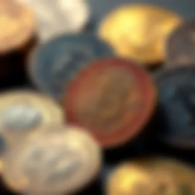 A detailed view of classic coins displaying intricate designs