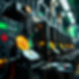 An intricate visual representation of cyber currency mining processes