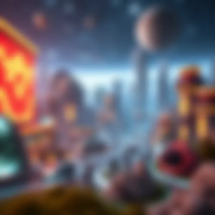 Artistic Vision of the Metaverse A visually stunning artistic representation of the metaverse merging various environments.