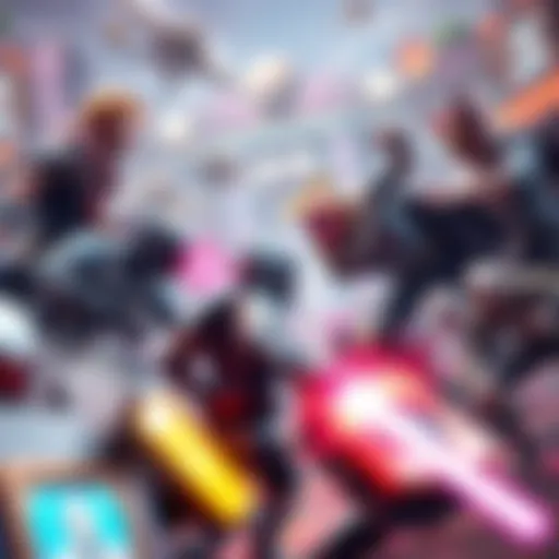 Gaming-Centric Metaverse Environment A vibrant gaming landscape showcasing diverse avatars engaging in a virtual battle.