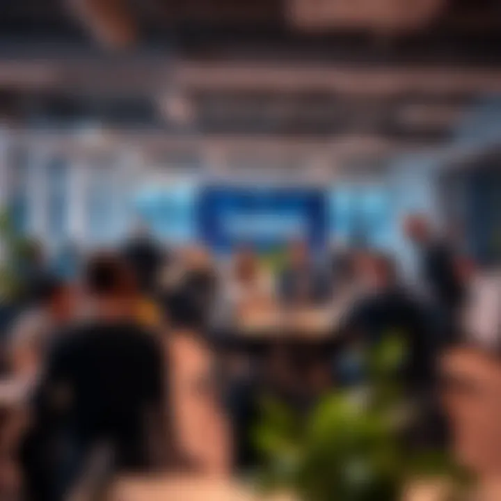 A vibrant office space at Coinbase showcasing innovation and collaboration