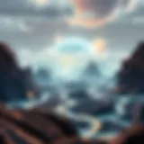 A futuristic digital landscape representing blockchain technology