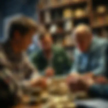 A group of enthusiasts discussing coin collecting
