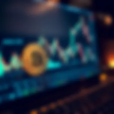 Digital cryptocurrency tokens and charts on a screen