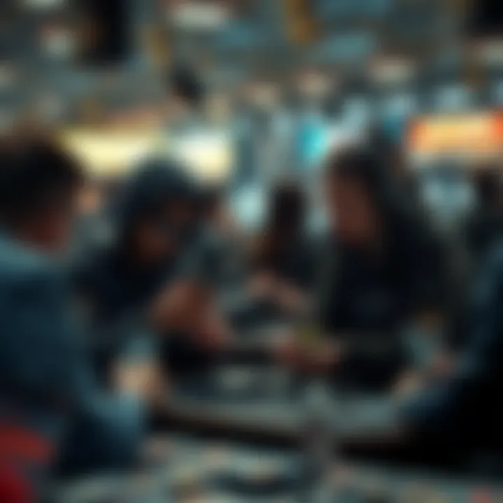 A futuristic concept image of digital collectors interacting with virtual crypto trading cards.