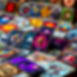 A vibrant display of various crypto trading cards showcasing unique designs and colors.