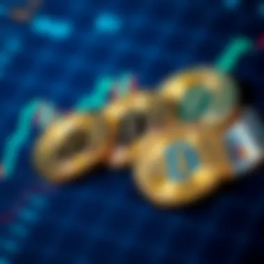 A close-up of digital coins on a financial chart