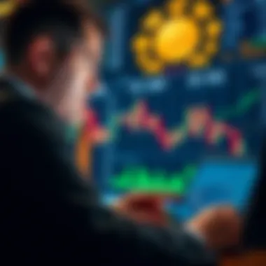 Investors and Economic Indicators in Cryptocurrency Investor analyzing cryptocurrency charts with economic indicators