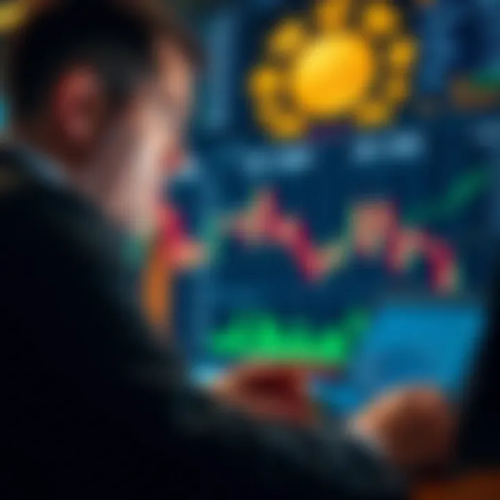 Investors and Economic Indicators in Cryptocurrency Investor analyzing cryptocurrency charts with economic indicators