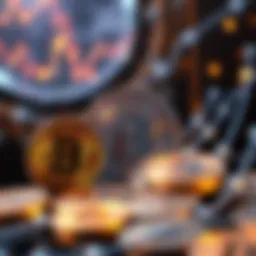 An abstract representation of digital currency with Bitcoin symbols