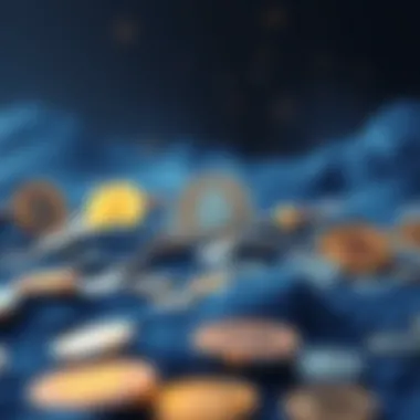 A digital representation of various cryptocurrency coins