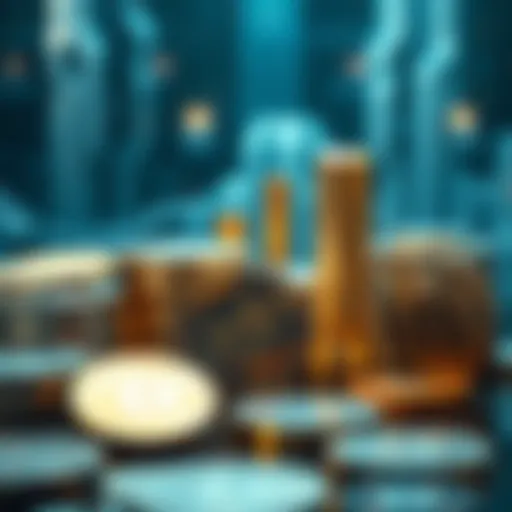 A futuristic depiction of digital currencies in various forms