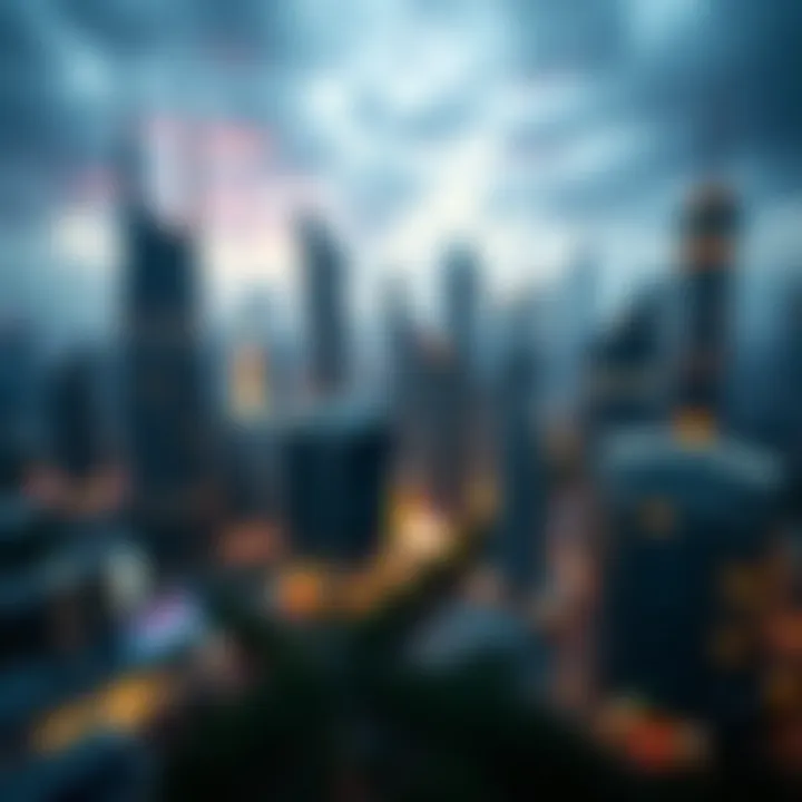 Future Urban Landscapes Transformed by AR A futuristic cityscape enhanced with augmented reality elements