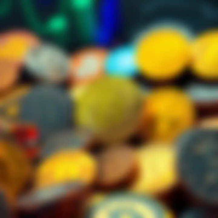 Diverse Cryptocurrency Symbols in the Market A visual depiction of cryptocurrency symbols illustrating market diversity