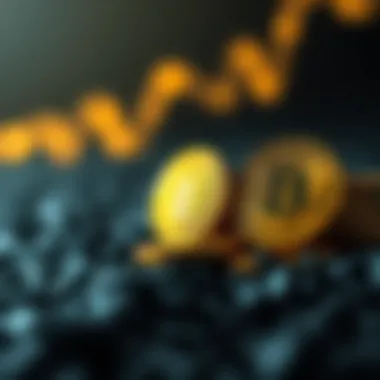 Conceptual representation of coins with upward trajectory