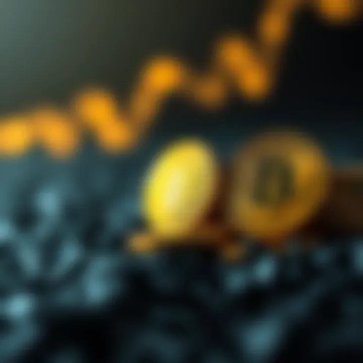 Conceptual representation of coins with upward trajectory